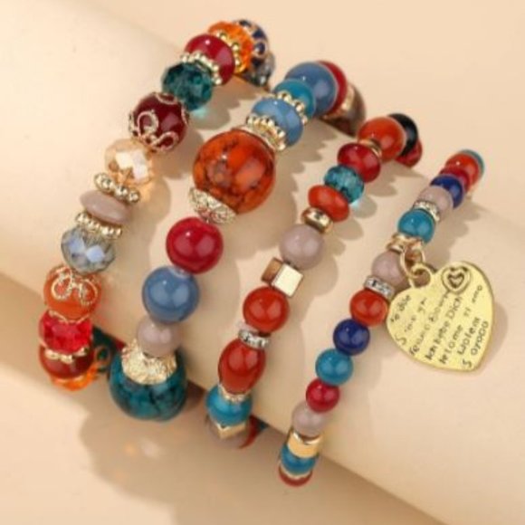 Beautiful 4 piece beaded bracelet - Multi-color - Picture 1 of 3